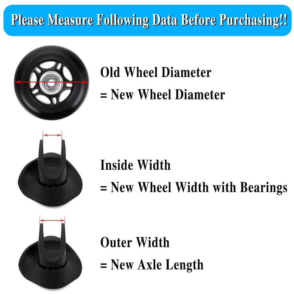 Replacement luggage wheel with black caster base and mounting axle hardware