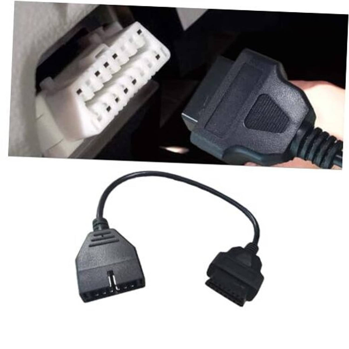 OBD2 to OBD1 GM adapter cable with gray 16-pin and black 12-pin connectors