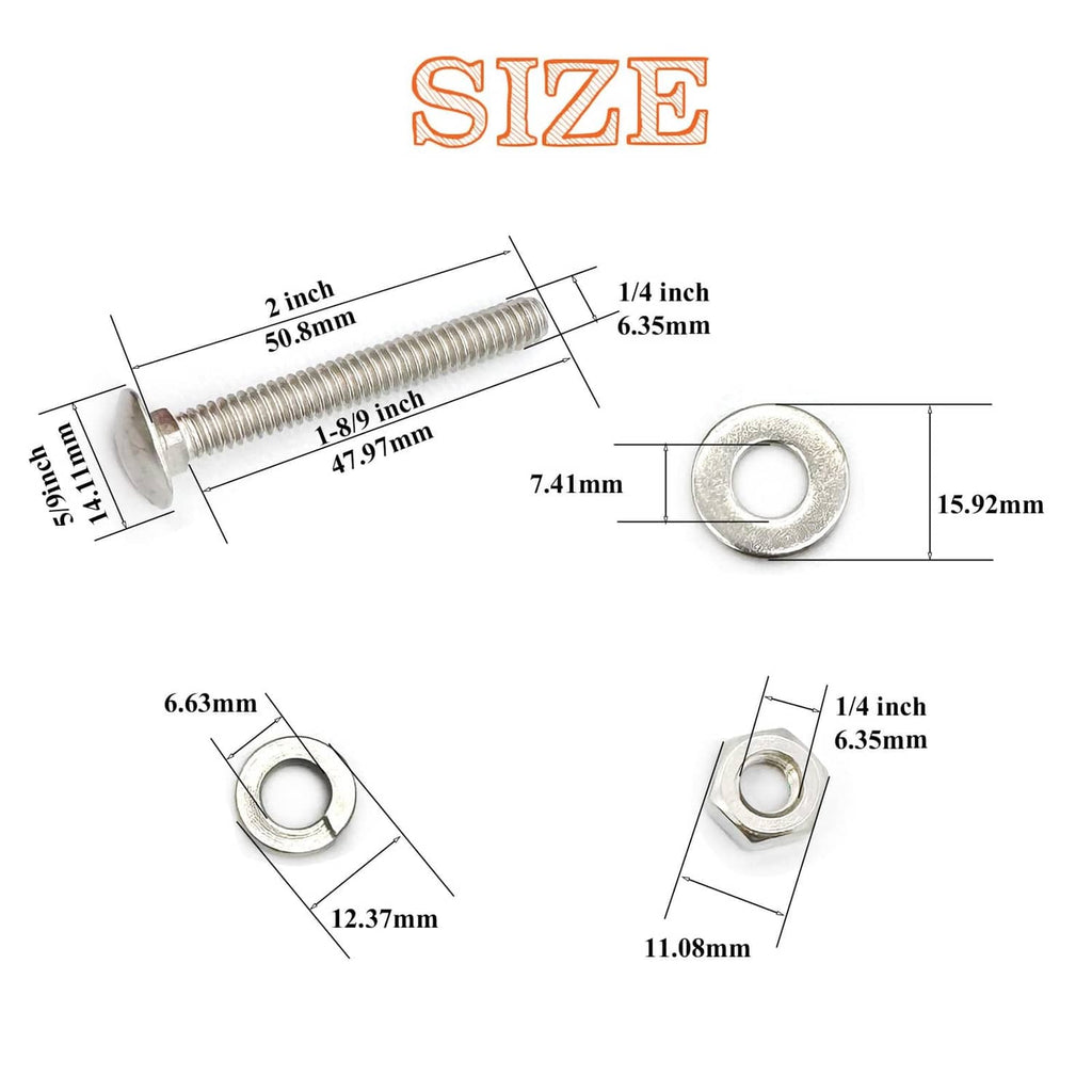 Carriage bolt size diagram with dimensions and washer circle