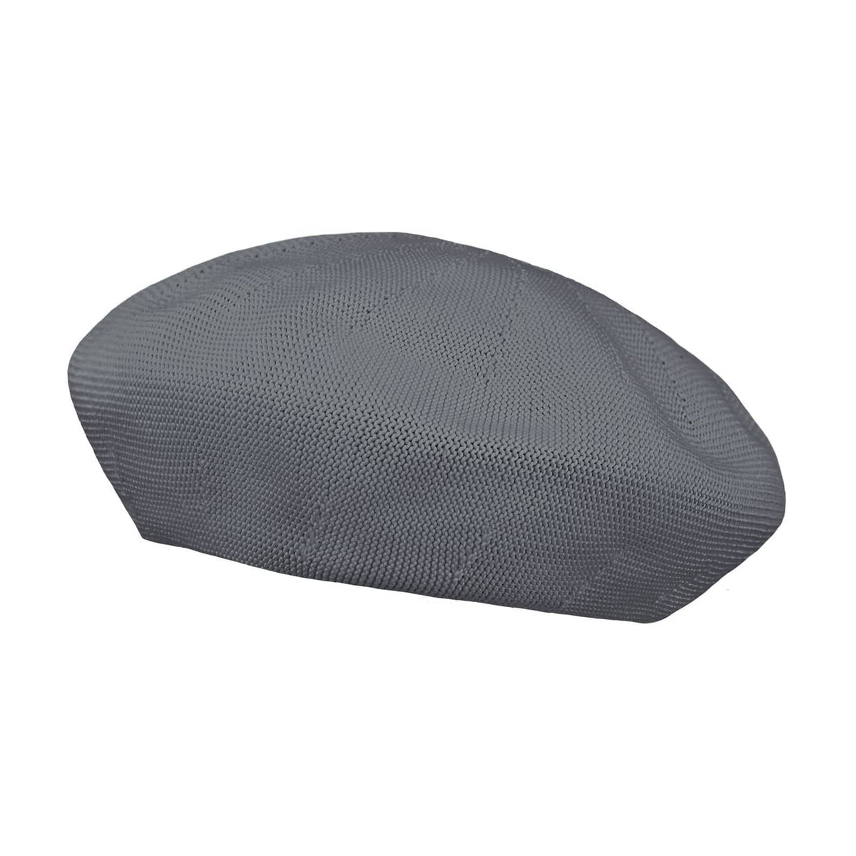 Dark grey knitted beret hat with curved, soft brim