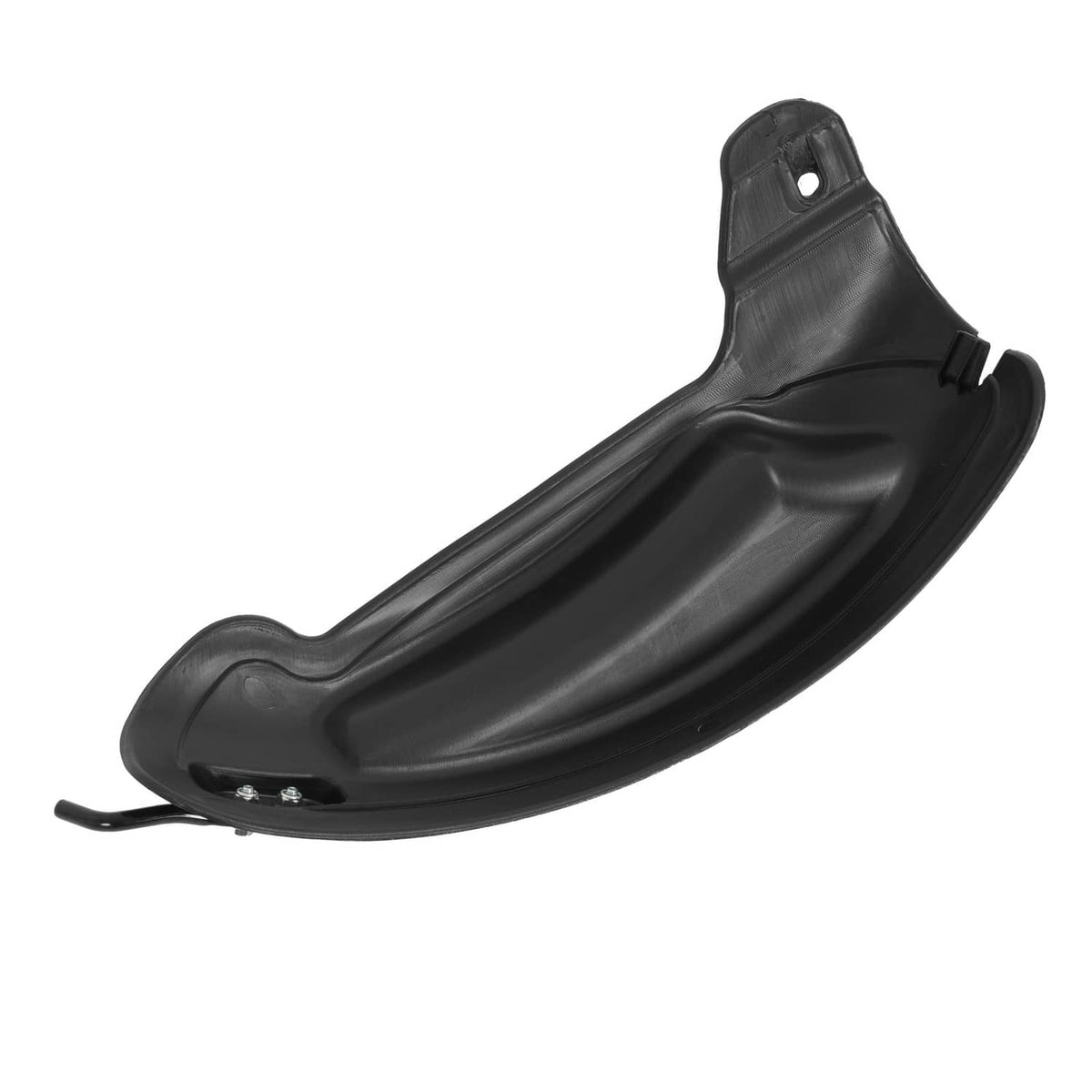 Black mulching blade deflector with top mounting ear and underside bolt area