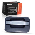Front right exterior door handle with chrome lever and dark blue ABS cover