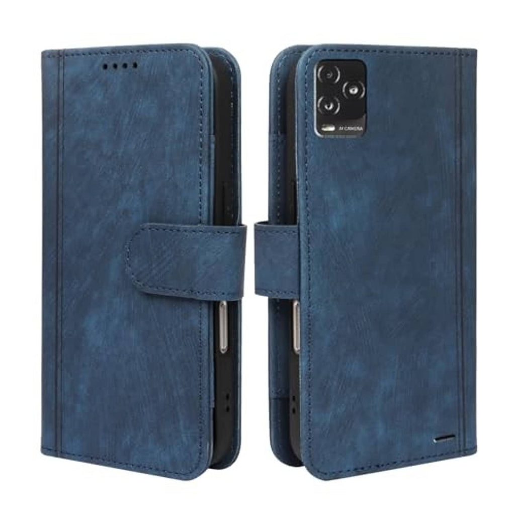 Blue dual-view phone wallet case front and back with magnetic flip cover