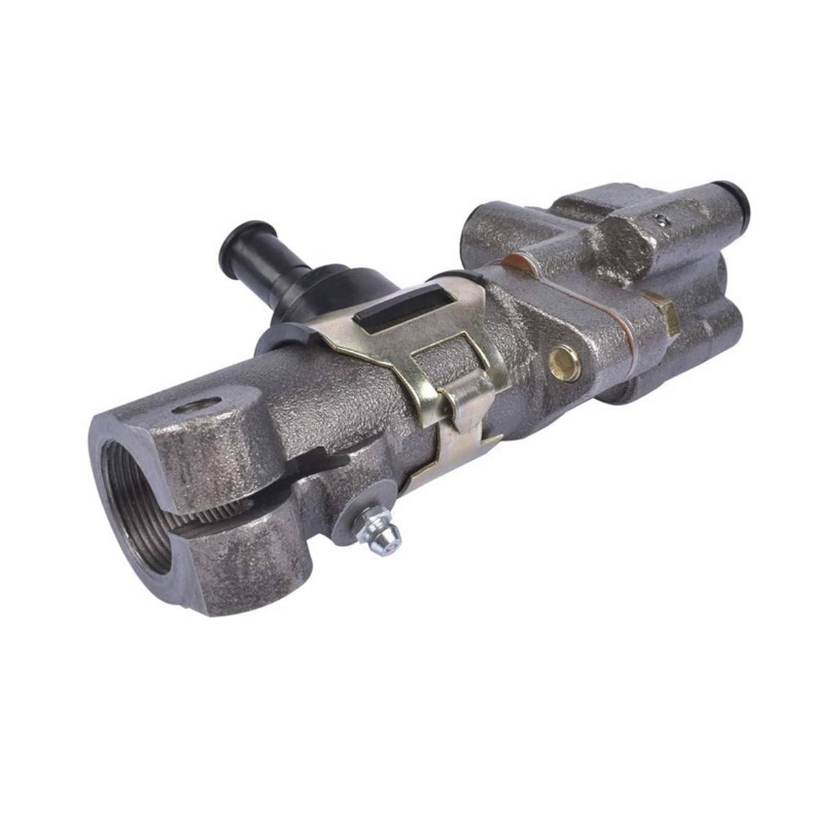 Power steering valve cylinder with black hose connector and metal port