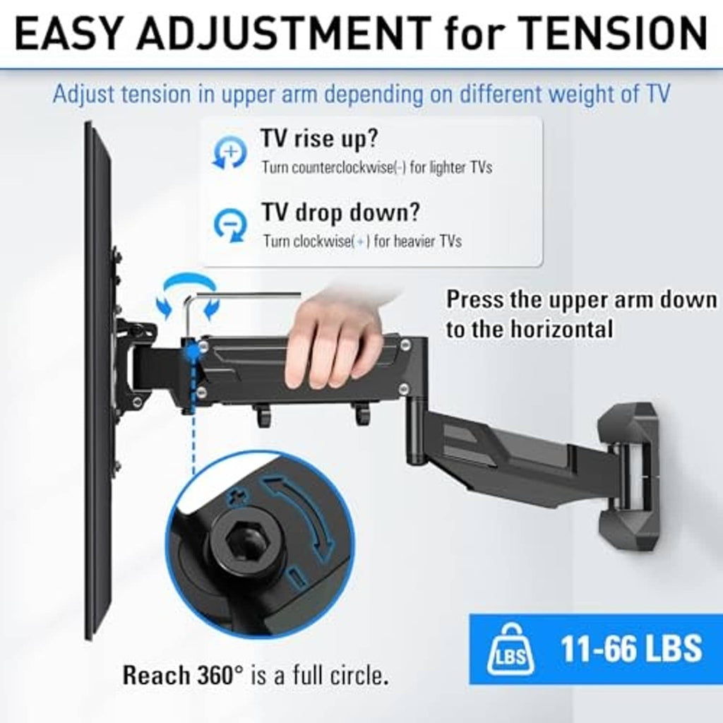 Height-adjustable TV wall mount mechanism with upper arm and press-control view