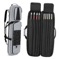 Grey pool cue case open with padded inner slots for cue sticks and compartments