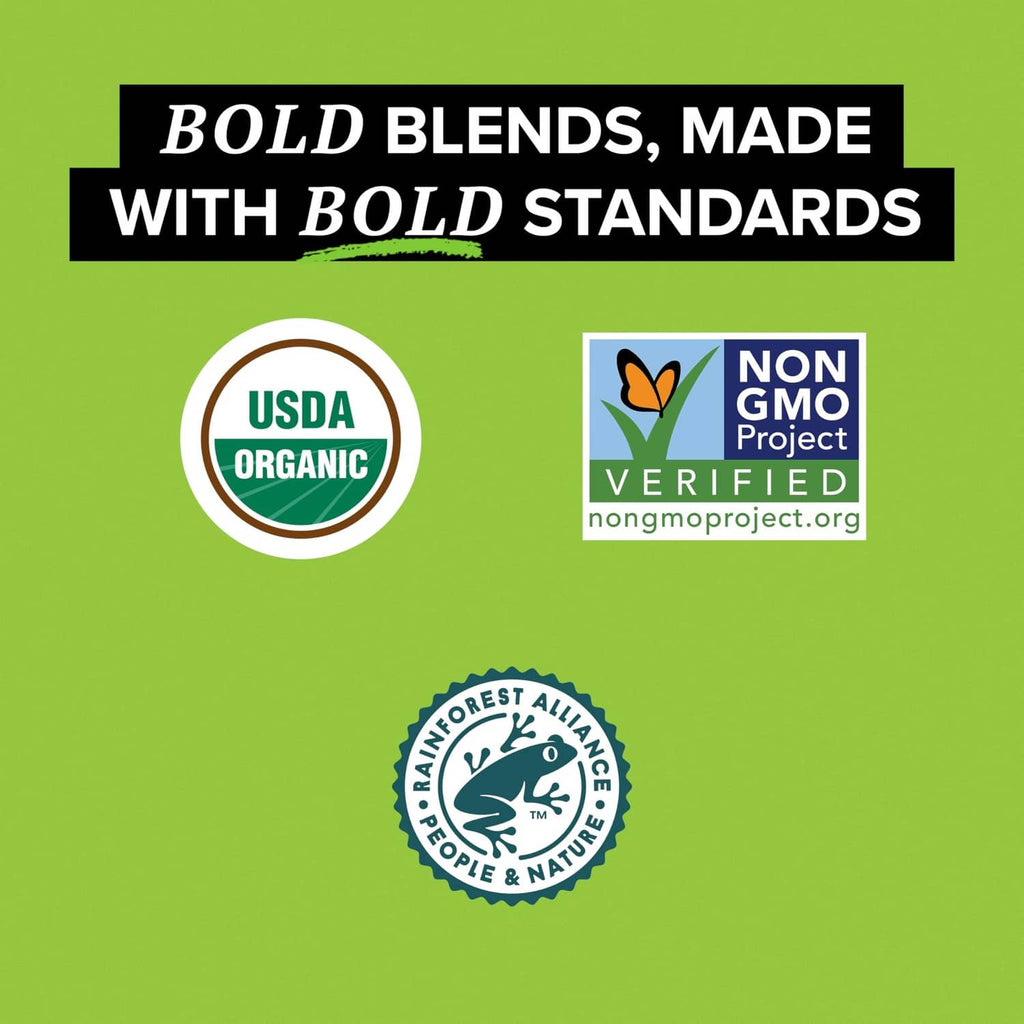 Organic and non-GMO certification seals for TAZO green tea blend