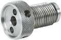 Stainless steel accelerator breech fitting with threaded exterior and circular face holes