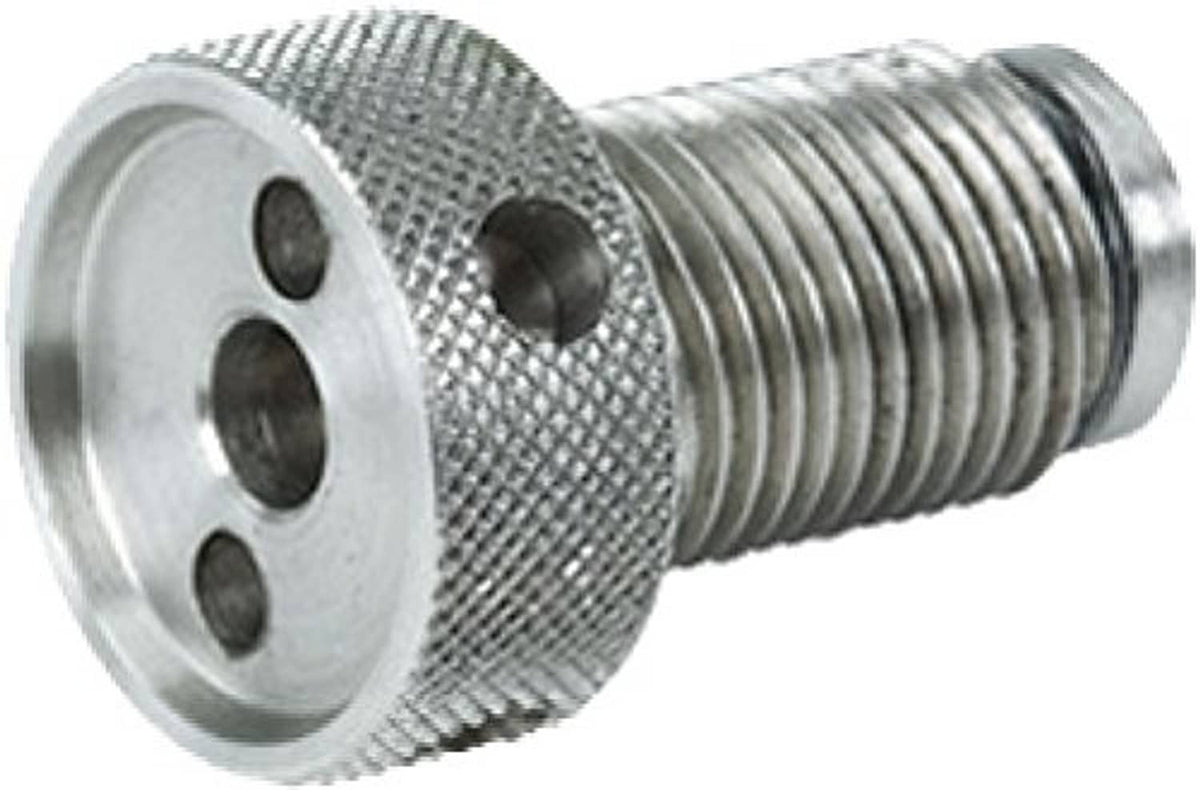 Stainless steel accelerator breech fitting with threaded exterior and circular face holes