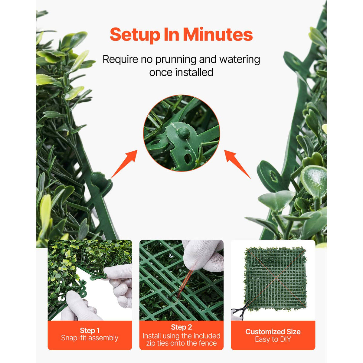 Green artificial grass privacy screen with grid backing and trimmed corners