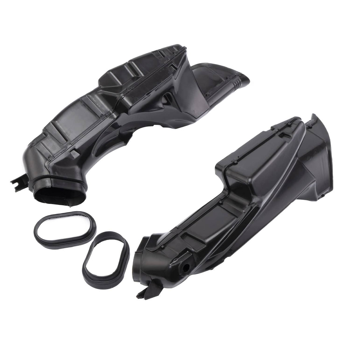 Black ram air intake duct covers with molded channels and included O-ring gaskets
