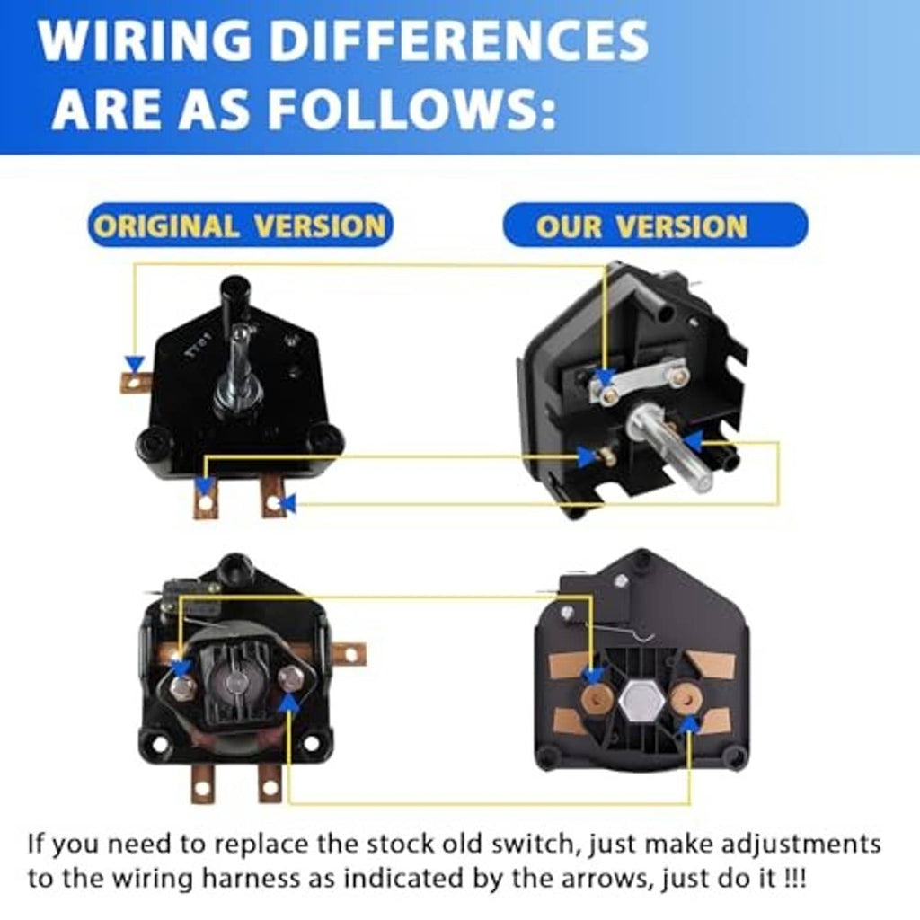 Forward and reverse switch wiring differences with black switch housing and terminals