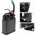 Fuel vapor charcoal canister with black housing, green-tipped hoses, and top valve fittings