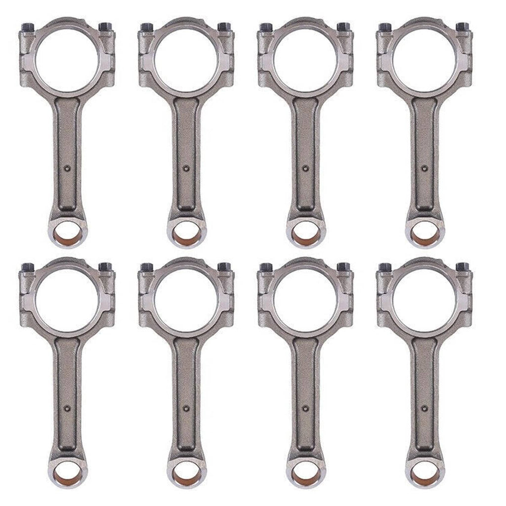 Set of 8 floating pin connecting rods, straight crank end with circular cap openings