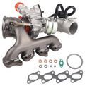 Turbocharger assembly with exhaust manifold and oil line, dark gray and silver