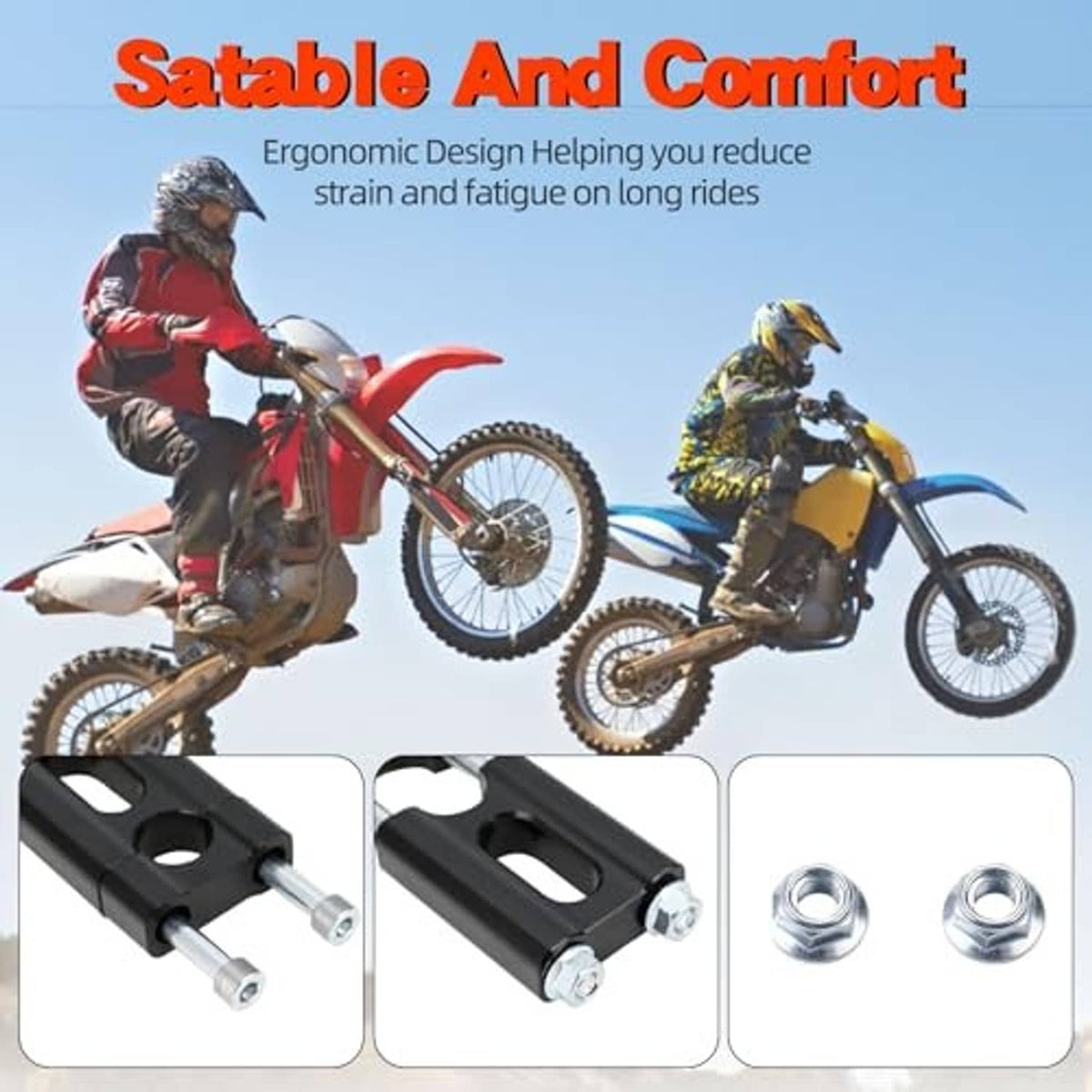 Black handlebar riser clamp set with silver bolts and two included nuts