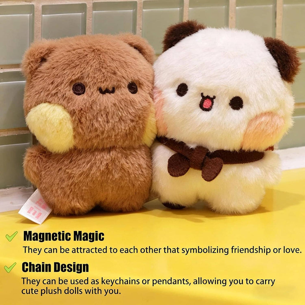 Plush bear keychains with bow ties, tan and white bears cuddly faces