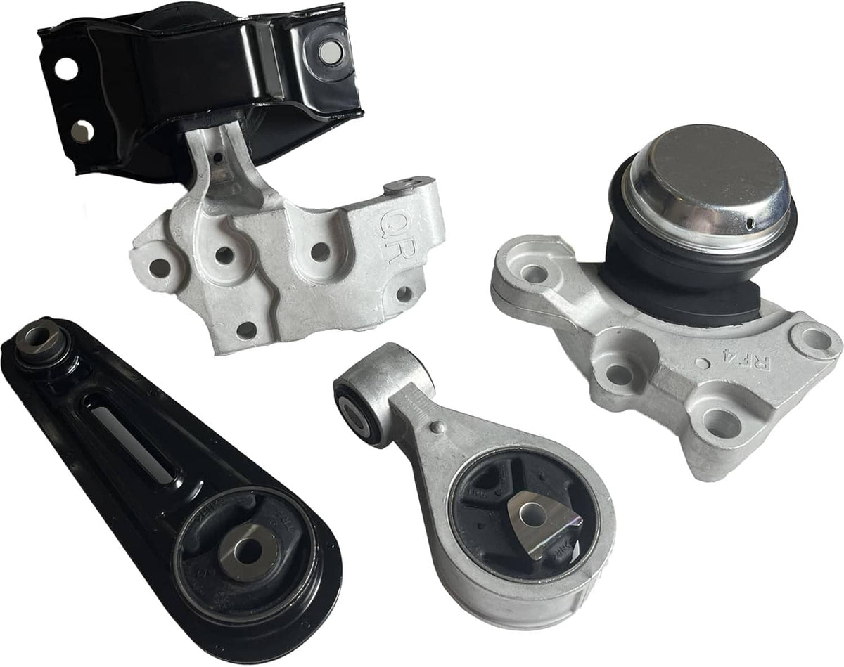 Engine motor mount set, silver-and-black brackets with round rubber bushings and bolts