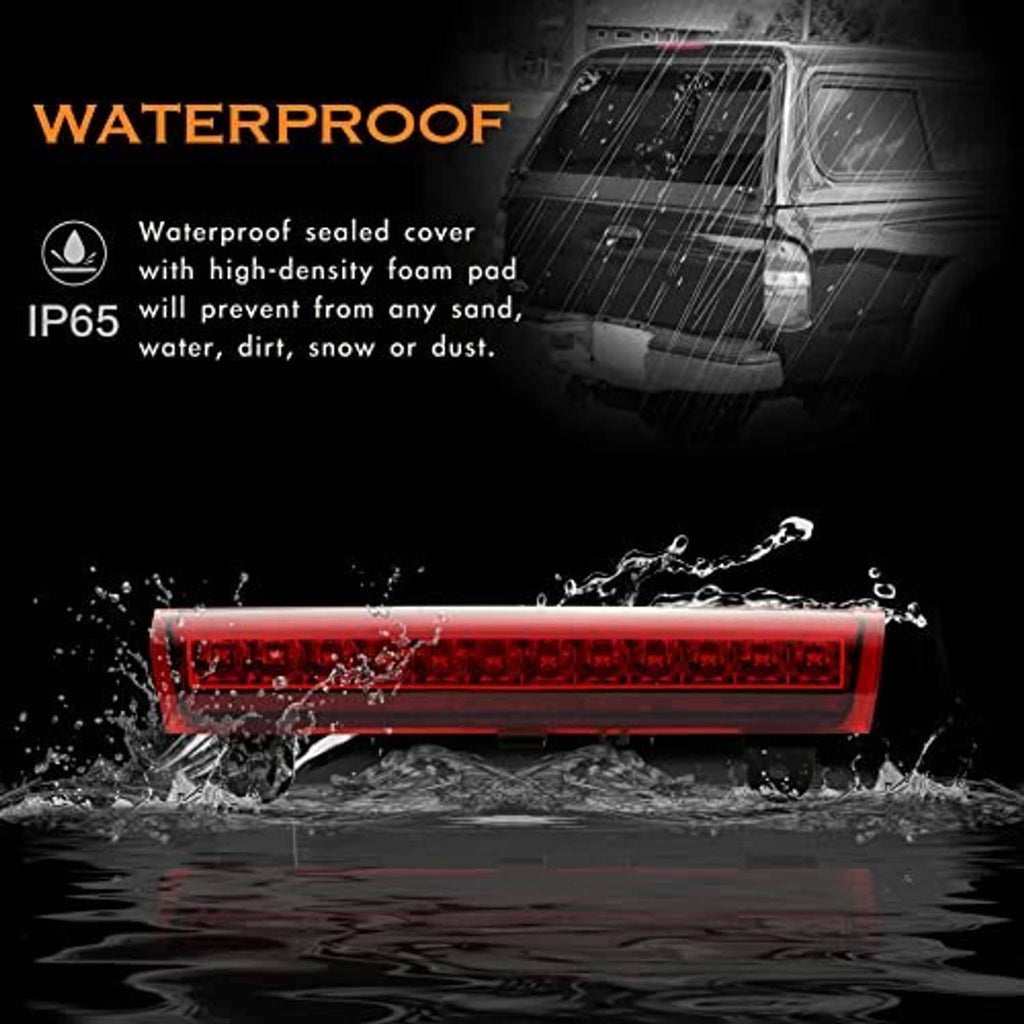 Water-splash styled LED third brake light with red lens and black housing.