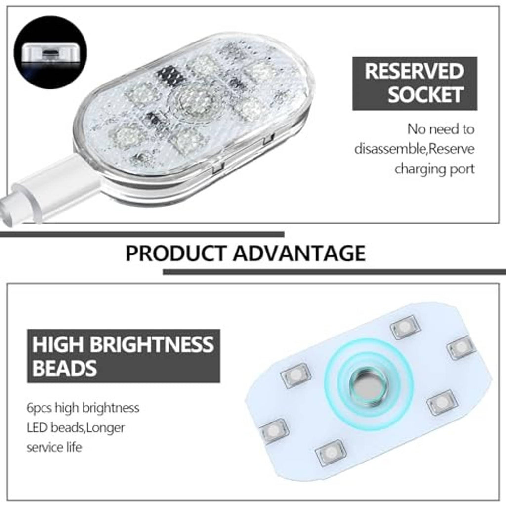 Oval magnetic LED interior light with clear lens and reserved socket for charging cable