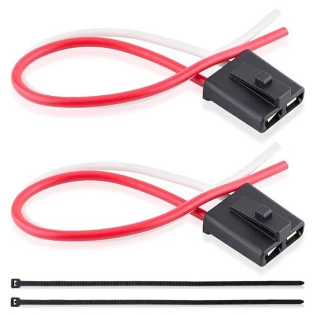 Alternator pigtail connector kit with two black dual-pin plugs, red/white wires, zip ties