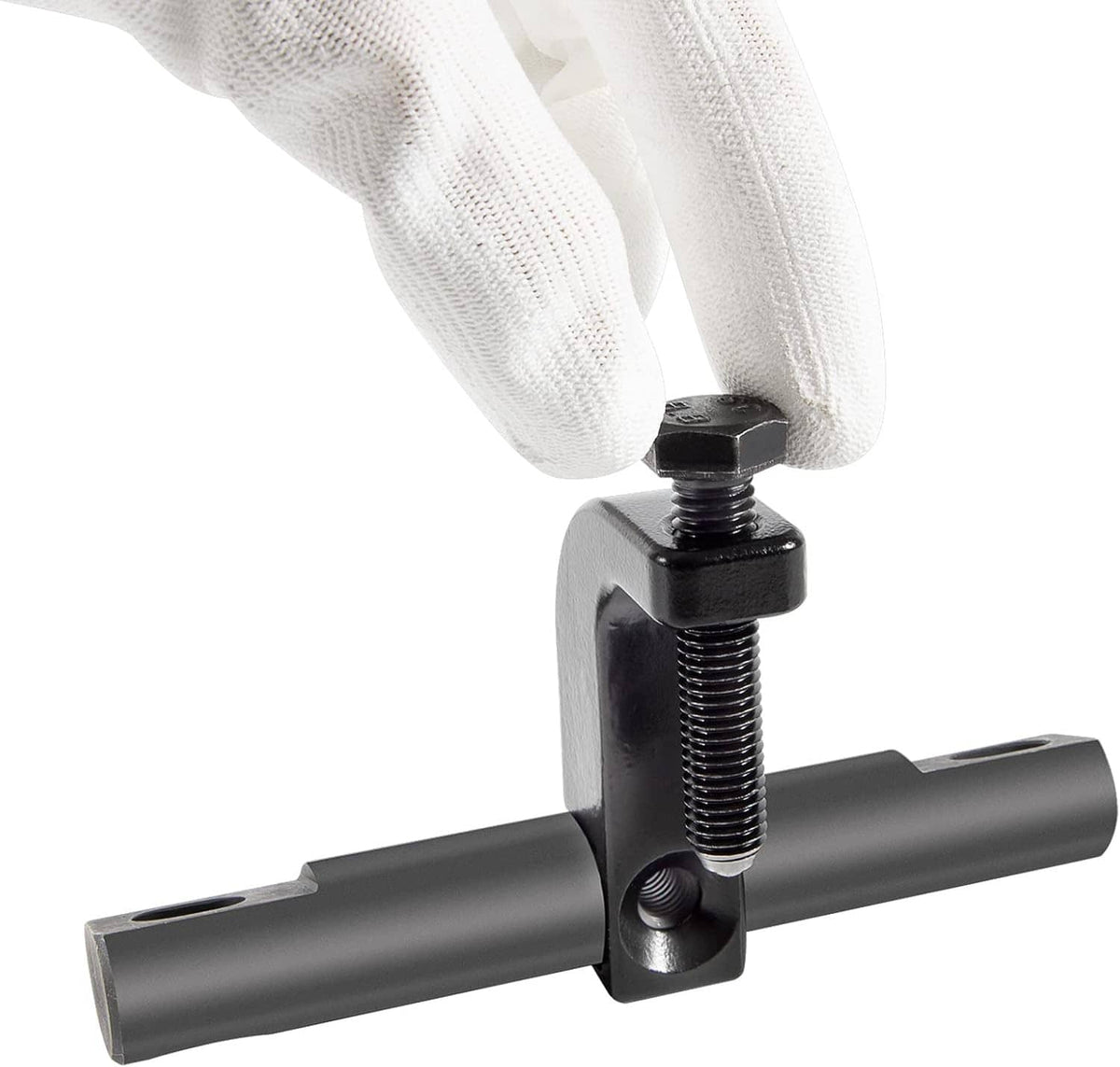 Valve spring compressor clamp with threaded screw and long bar, black finish