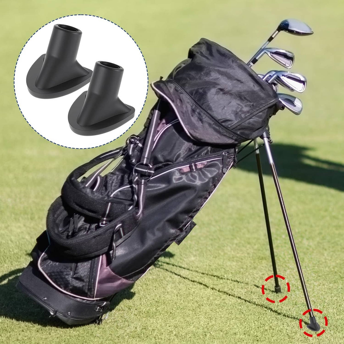 Black golf bag stand replacement feet, molded base for stand legs
