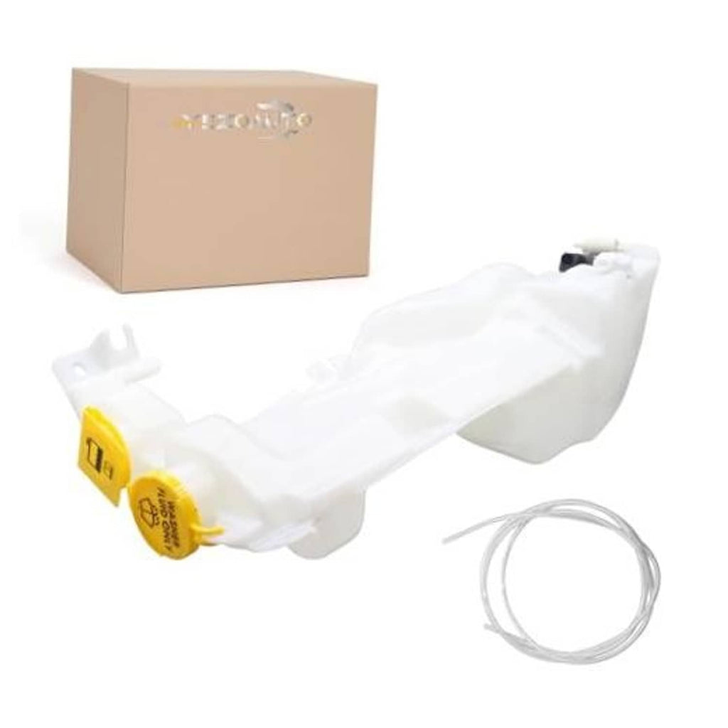 White pressurized coolant reservoir with yellow caps and included wire