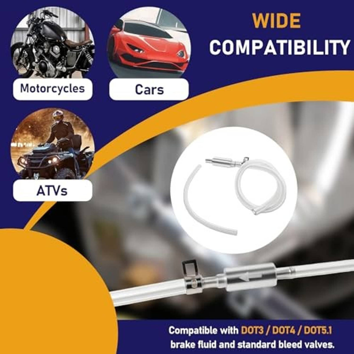 One-way brake bleeder hose kit with white hose loop and metal check valve