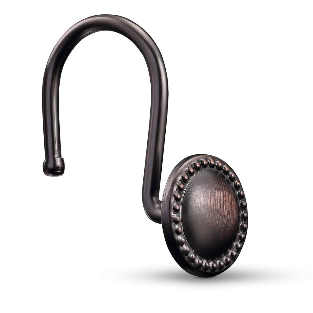 Oil-rubbed bronze shower curtain hook with oval rosette and curved S design