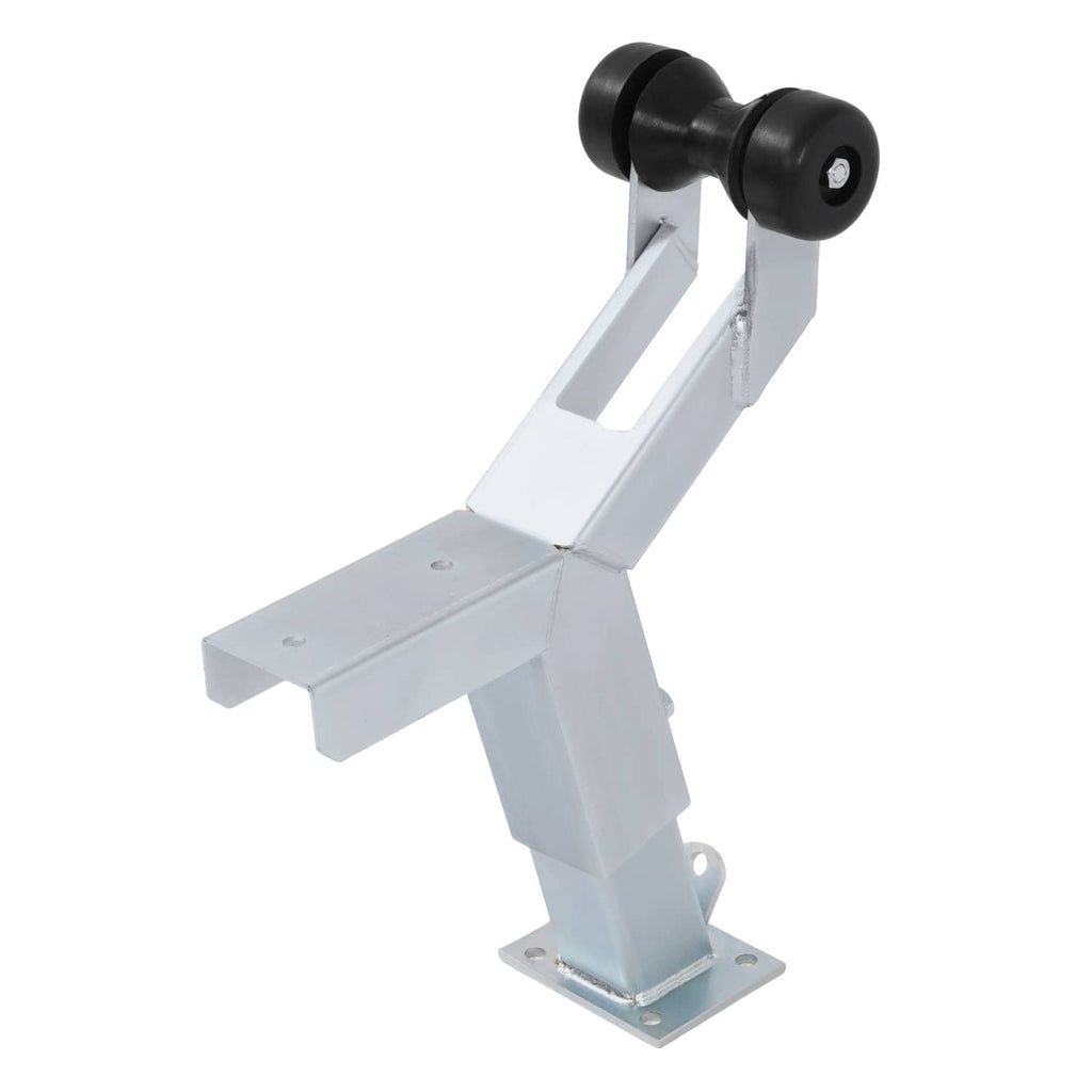 Adjustable winch stand with black roller and support arm, galvanized steel construction