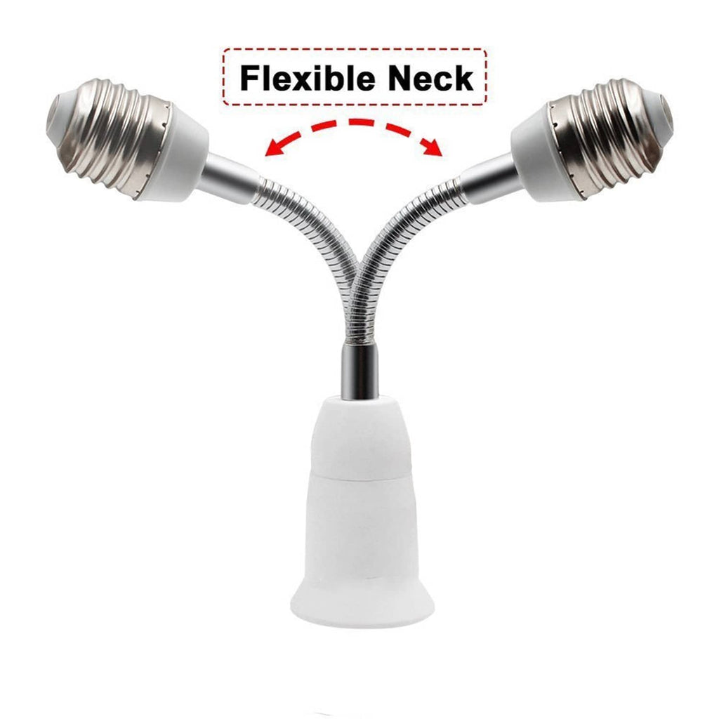 Flexible Y-shaped neck lamp extender with two E26/E27 sockets and white bases