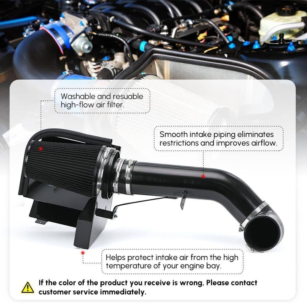 Installed black cold air intake tubing and air filter in engine bay