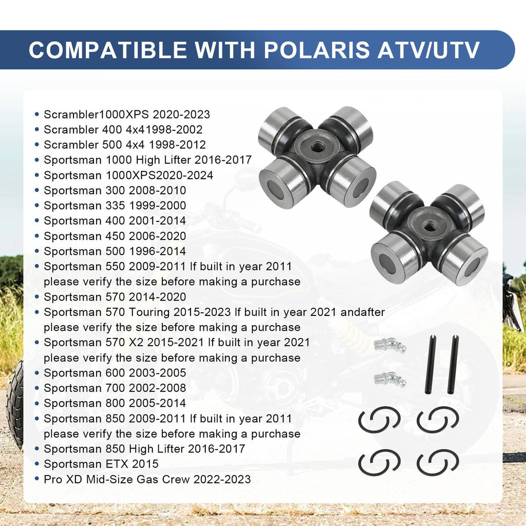 U-joint pair with gray cross bearings, plus included screws and black retaining bars