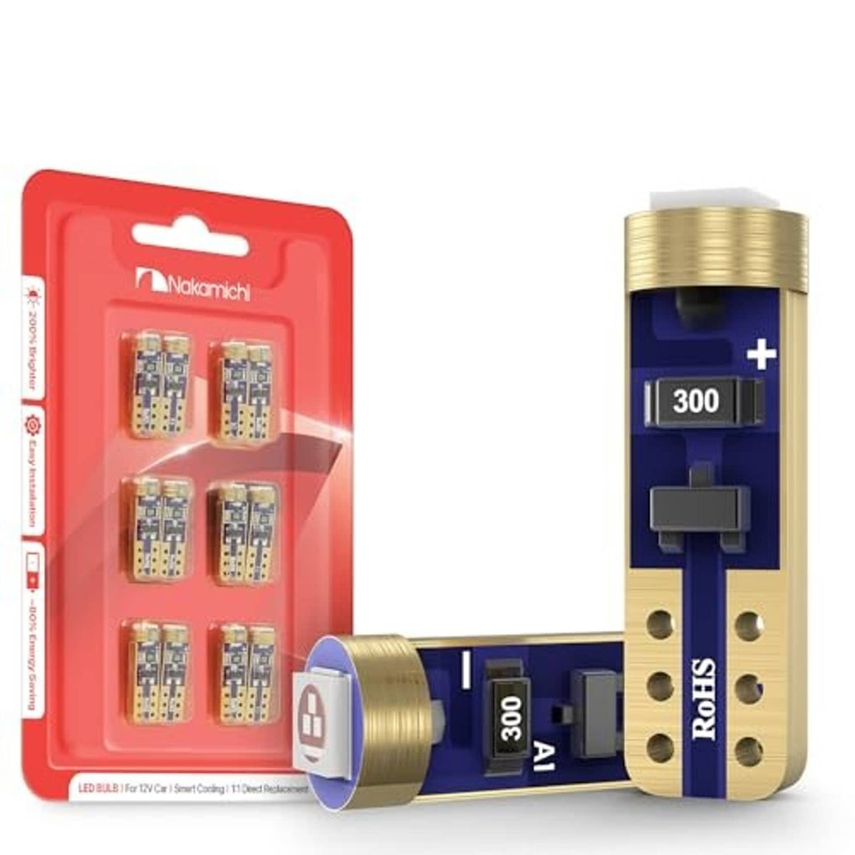 Nakamichi T5 LED instrument bulb blister pack featuring a single bulb and 300 marking