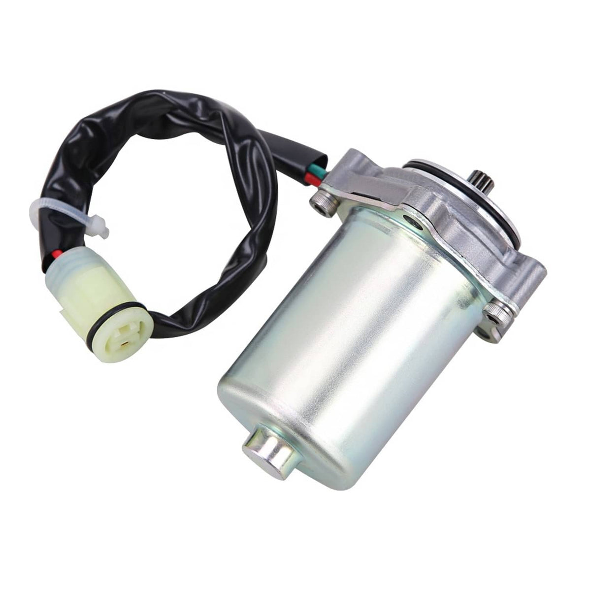 Power shift control motor with cylindrical body, black wire harness, and pale connector