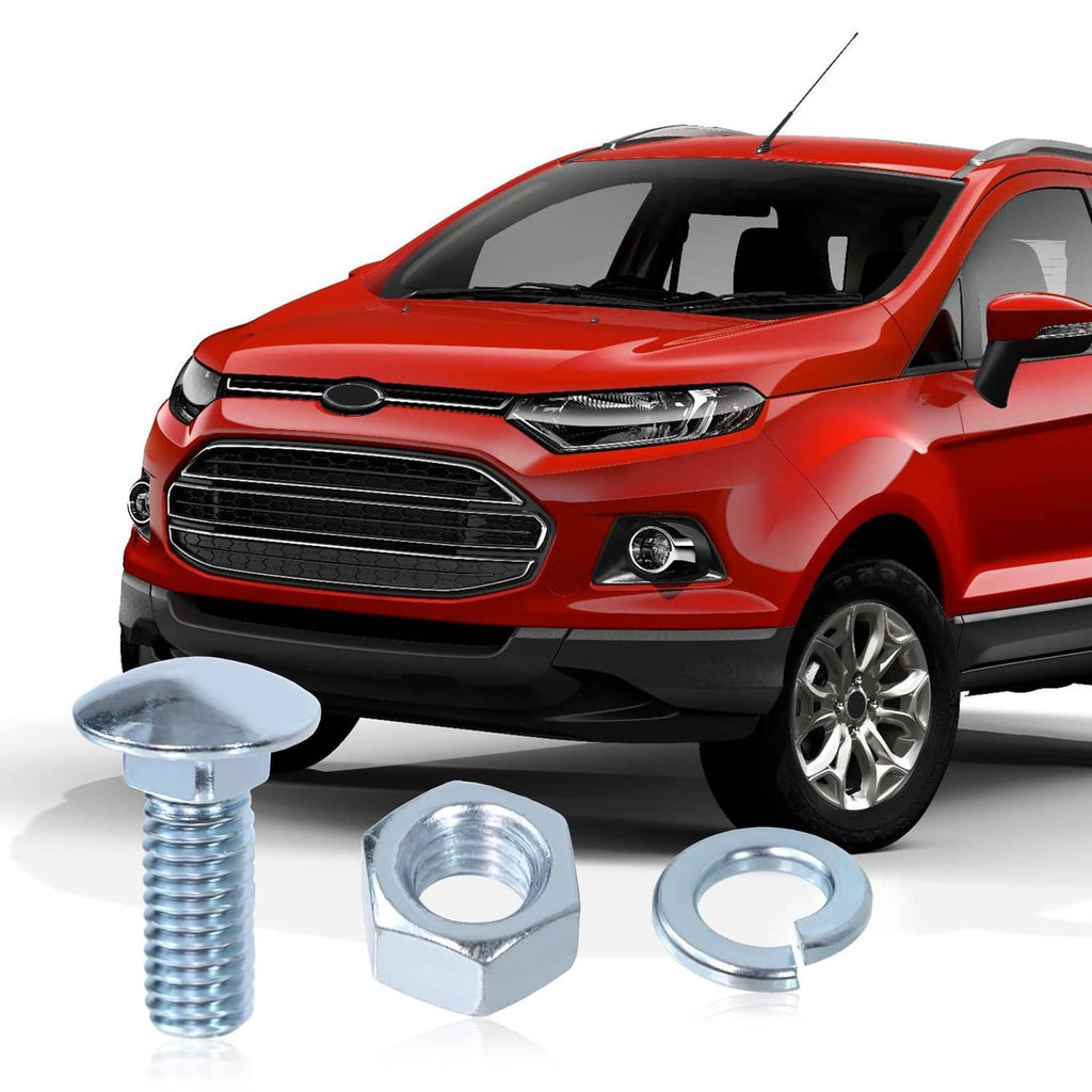 Chrome bumper bolt kit items: capped bolt, hex nut, and round washer, silver metal finish