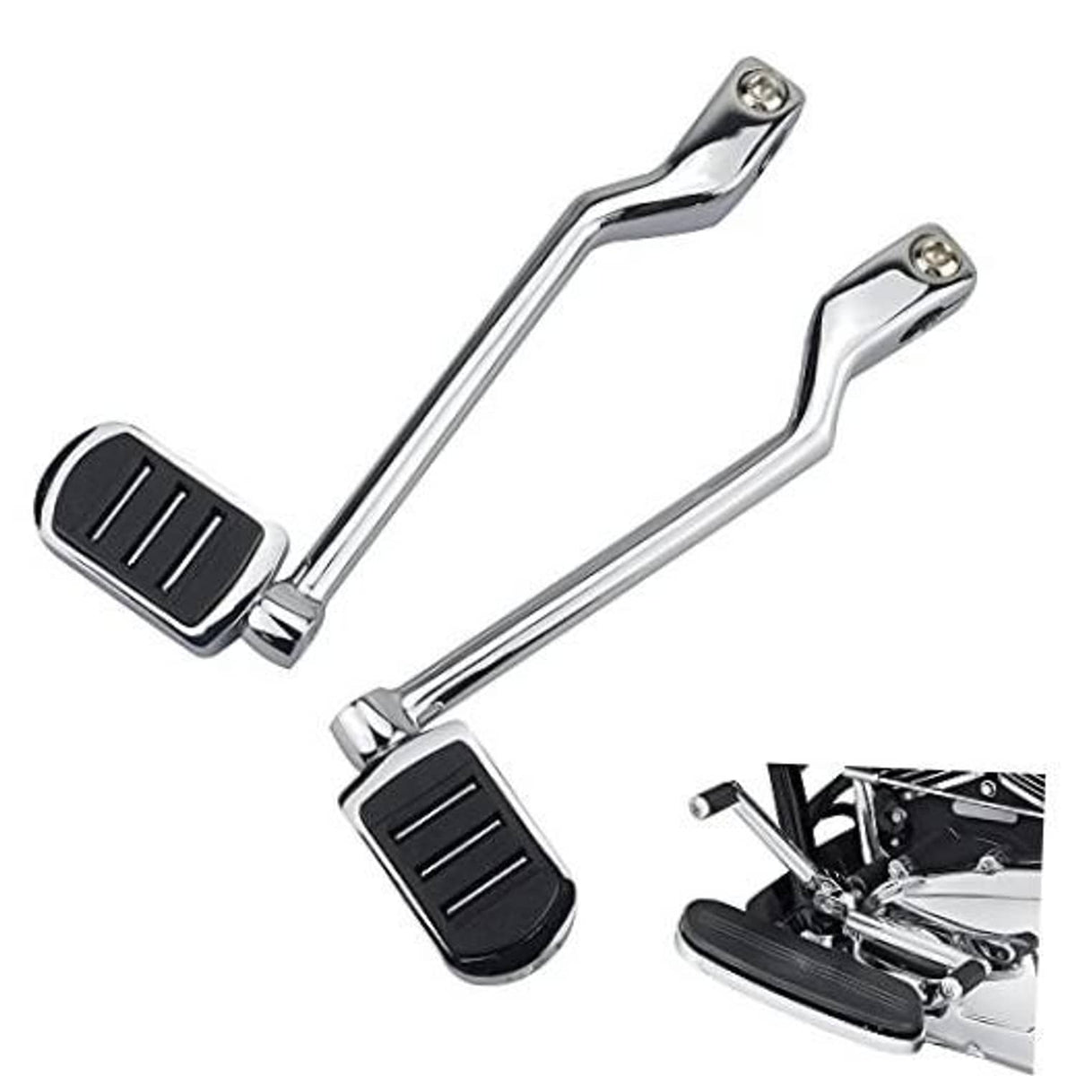 Chrome heel-toe shift pegs with black rubber foot pads and front/rear levers