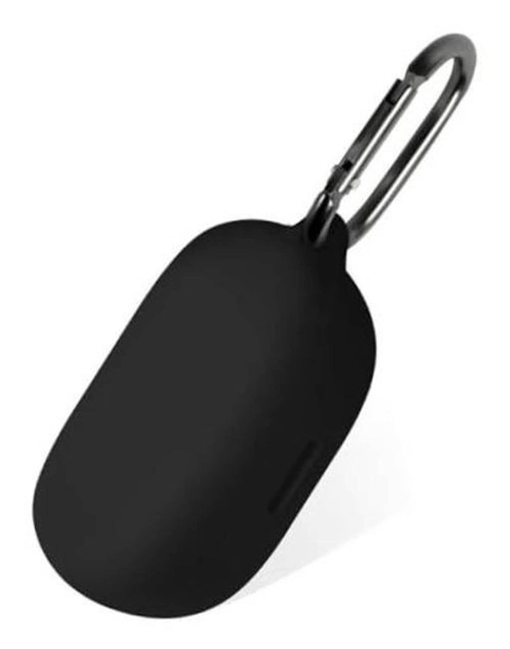 Black silicone earbuds case with hanging loop and carabiner-style clasp