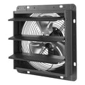 10-inch wall-mount shutter exhaust fan with black louvered cover and grille