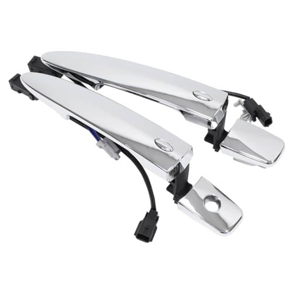 Chrome exterior door handles with keyless entry wiring harness and sensor mounts