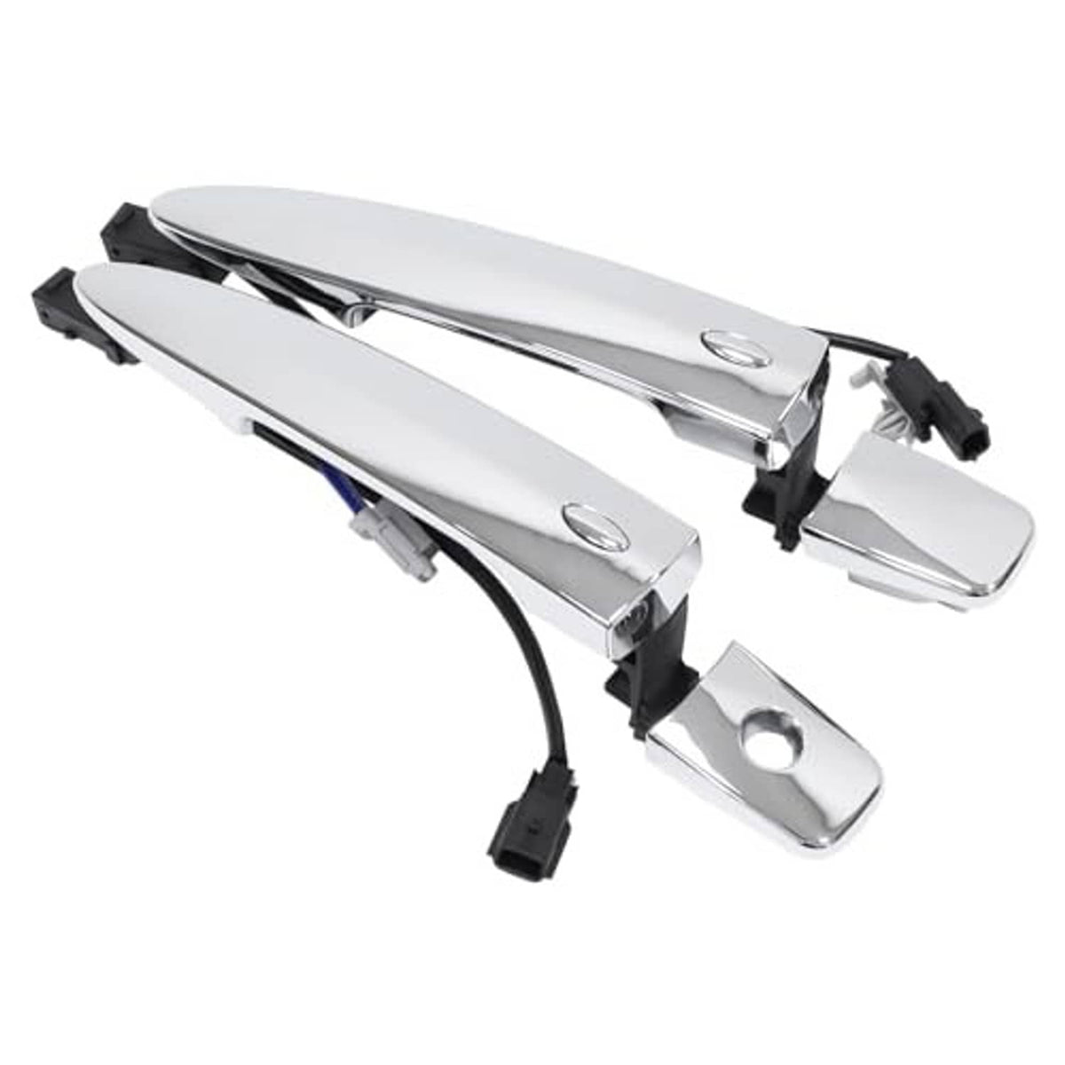 Chrome exterior door handles with keyless entry wiring harness and sensor mounts