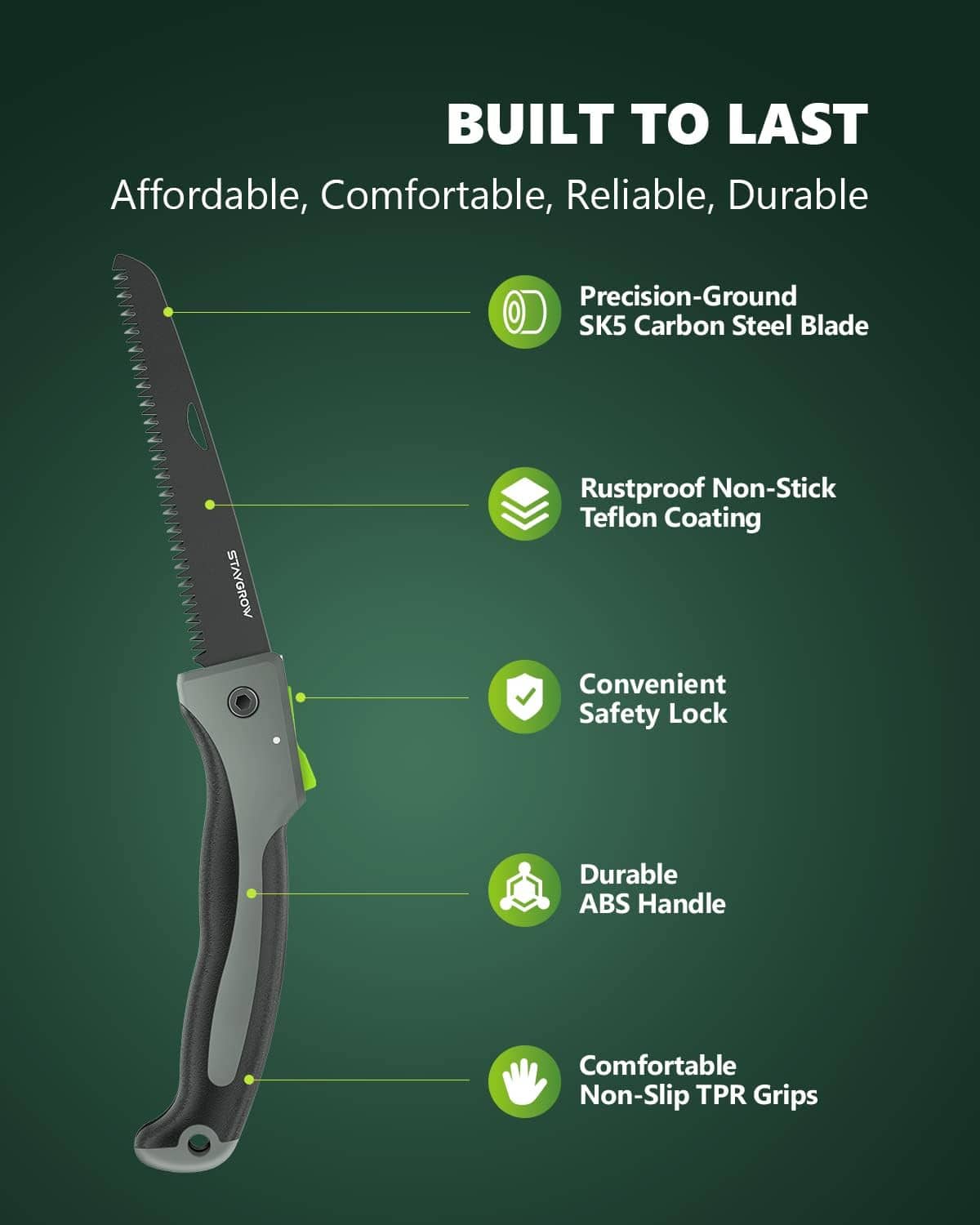 Folding hand pruning saw with safety lock, non-slip grip handle and serrated blade