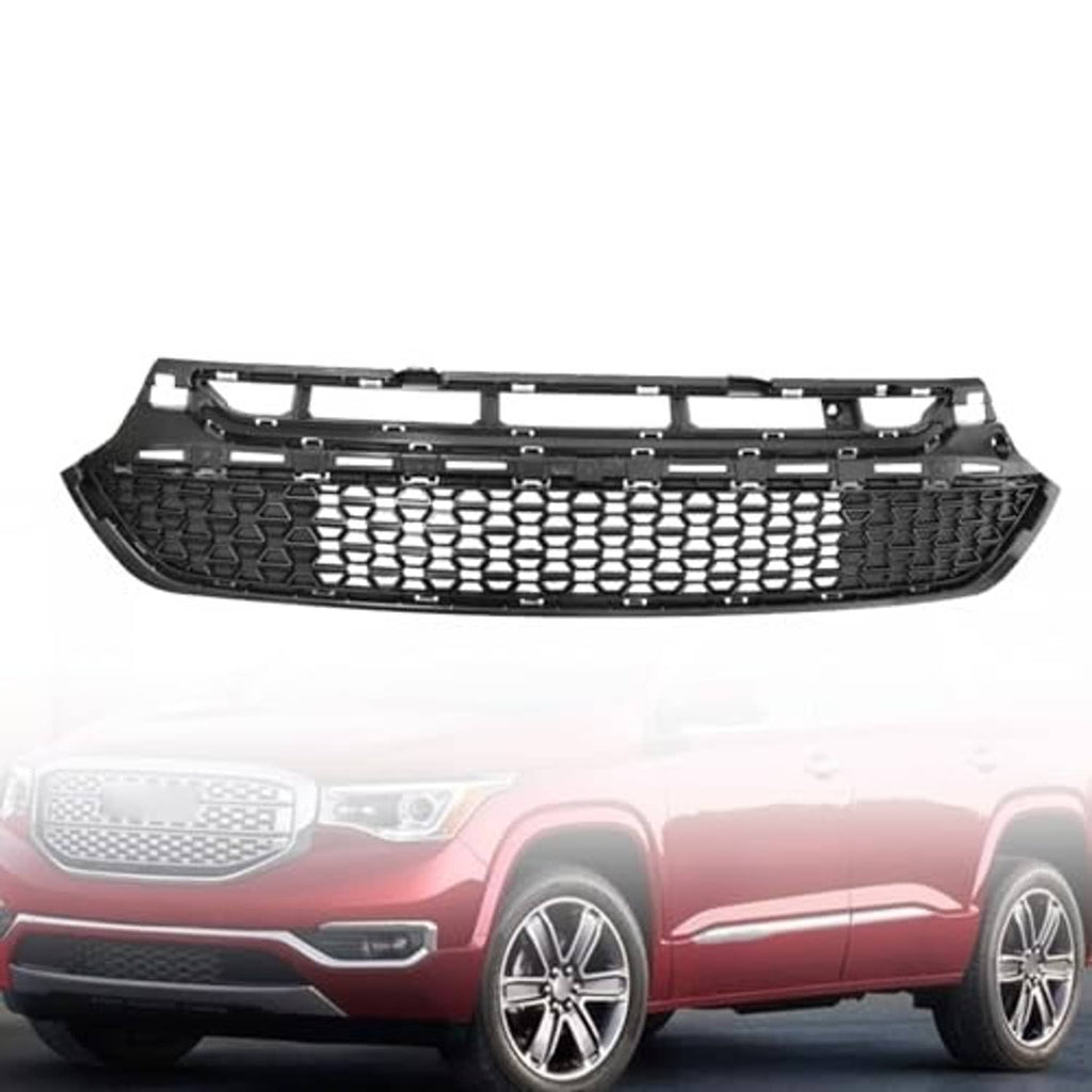 Black front bumper lower grille insert with wide hex mesh and grille frame