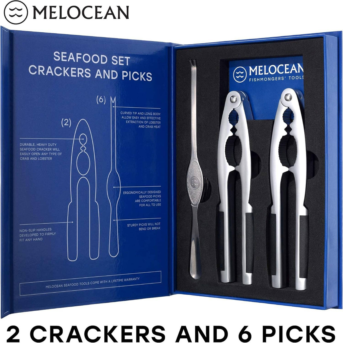 Seafood crackers and picks gift box set with 2 crackers and 6 picks