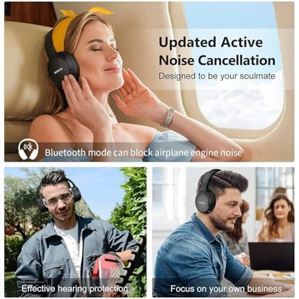Black over-ear headphones worn around ears with padded headband
