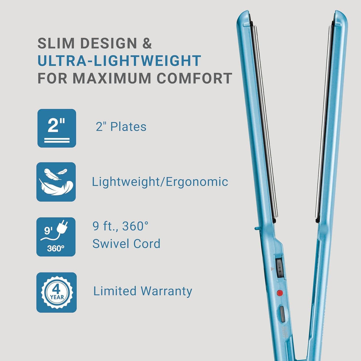 BabylissPRO nano titanium flat iron, 2-inch plates with slim lightweight design