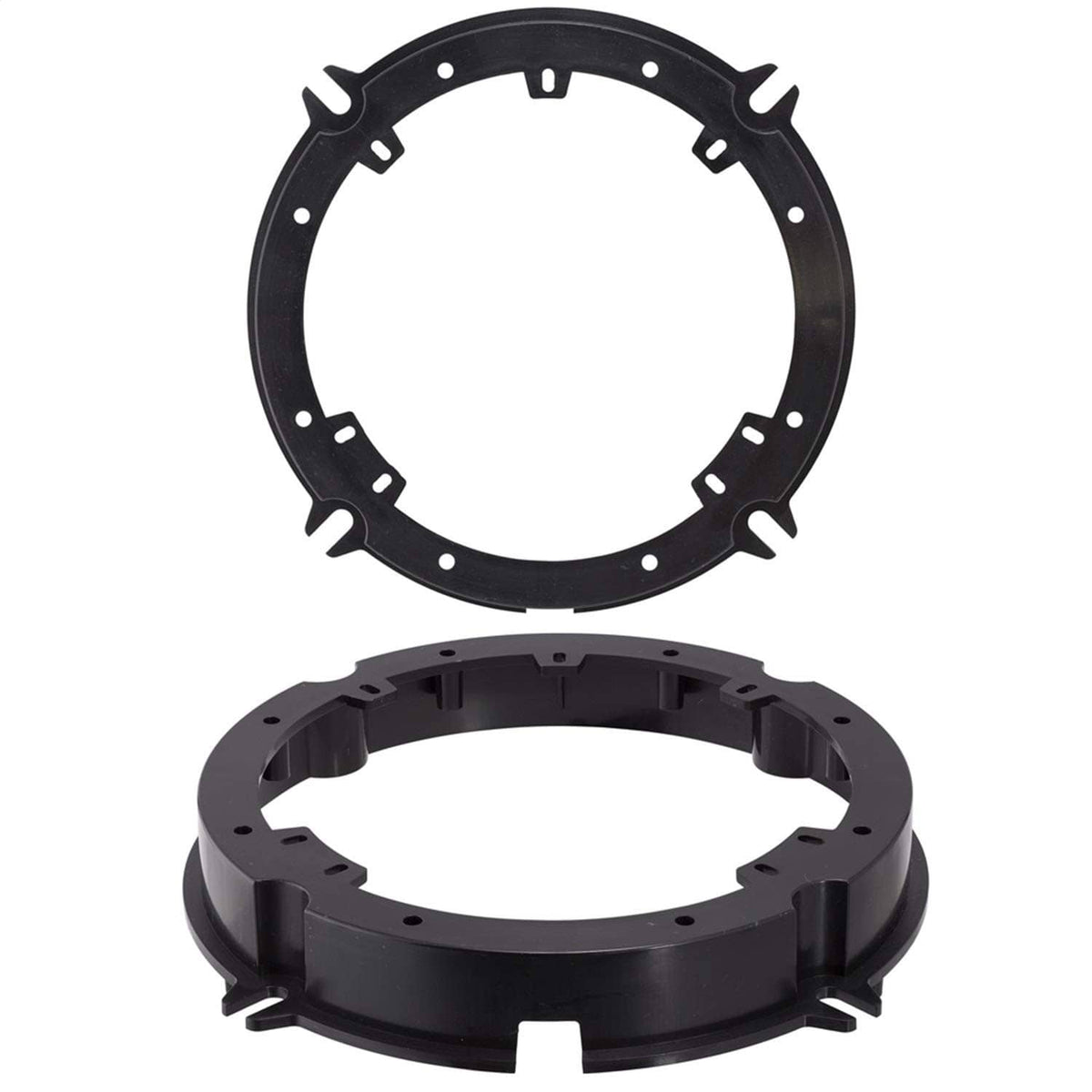 Black automotive retaining ring pair with mounting tabs