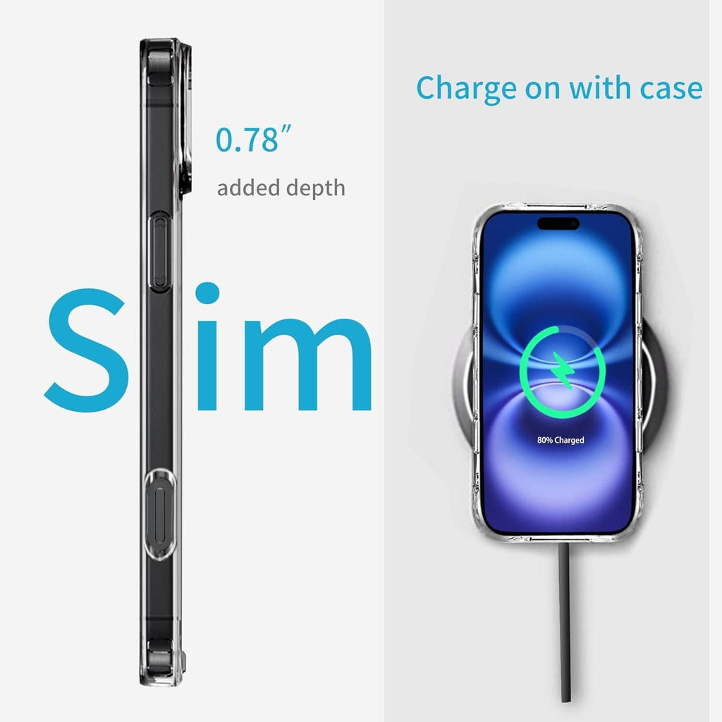 Clear shockproof phone case, side profile with raised edge and button covers