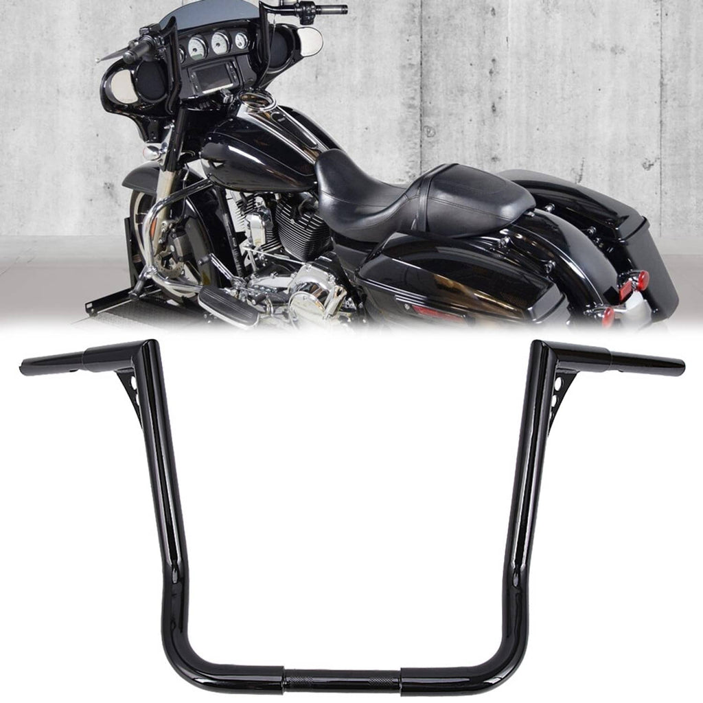 Black meathook handlebar installed on a cruiser motorcycle front end